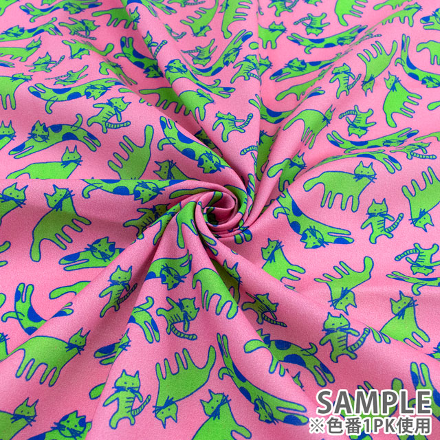 生地 FiN tex-フィンテックス- ゆるネコ 約140cm幅×50cmカット(OKF-029) 1PK.ピンク 09Ae06_